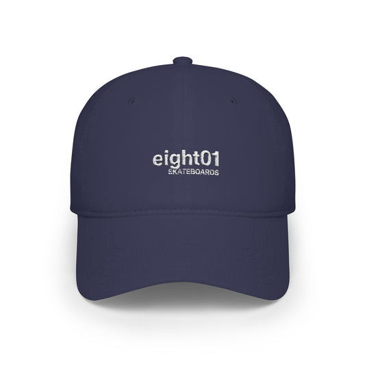 eight01 Skateboards Low Profile Baseball Cap — Distressed Logo Dad Hat for Skateboarders